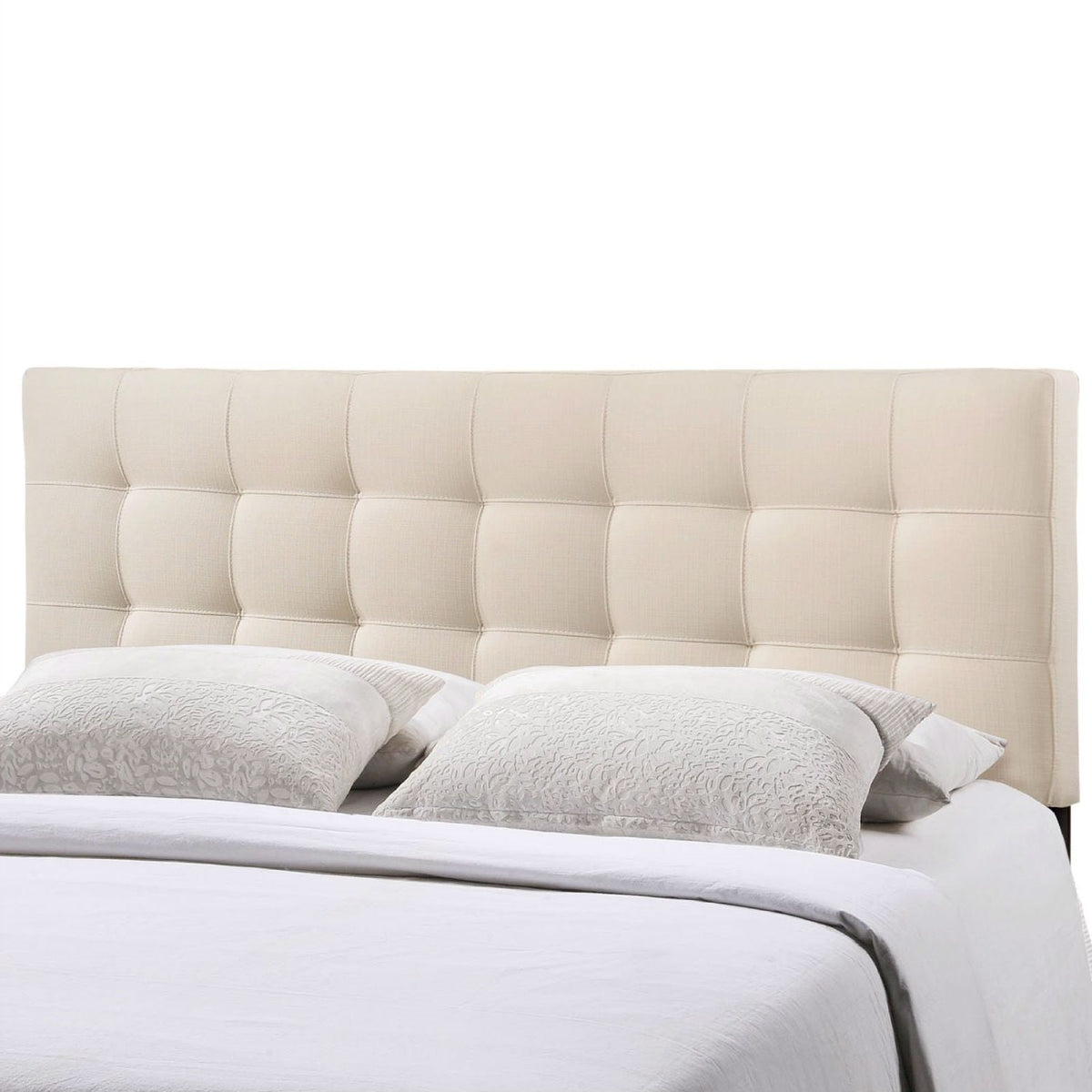 Queen size Ivory Fabric Padded Mid-Century Upholstered Headboard-1