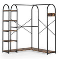 Corner L-Shaped Garment Rack with Clothing Hanging Rods and Storage Shelves-0