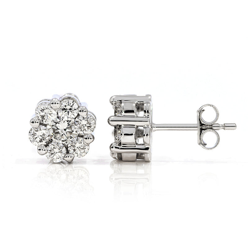AGI Certified 2.00ctw Lab Diamond Floral Cluster Stud Earrings in 14kt White Gold-1