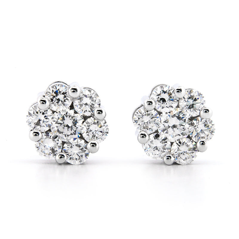AGI Certified 2.00ctw Lab Diamond Floral Cluster Stud Earrings in 14kt White Gold-4