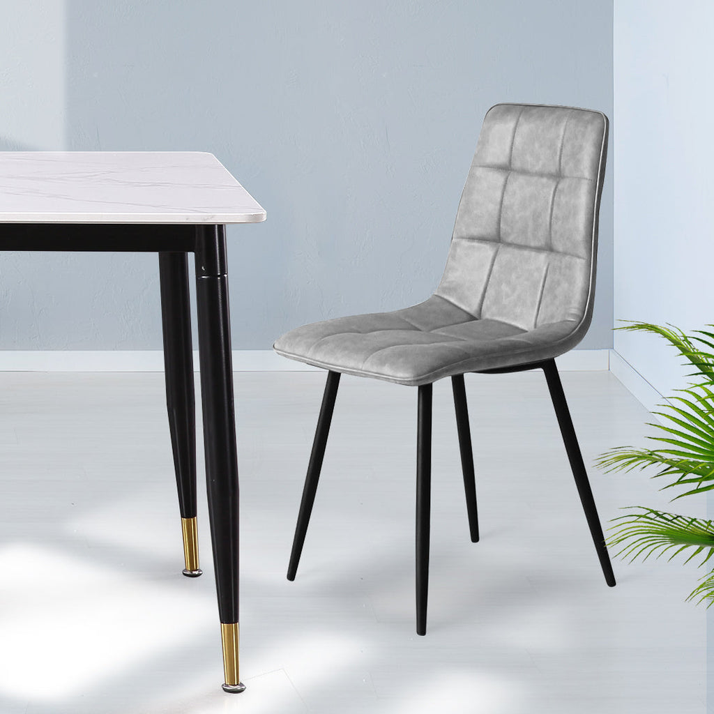 NNEIDS Levede 4x Dining Chairs Kitchen Chair Grey Faux Leather-3