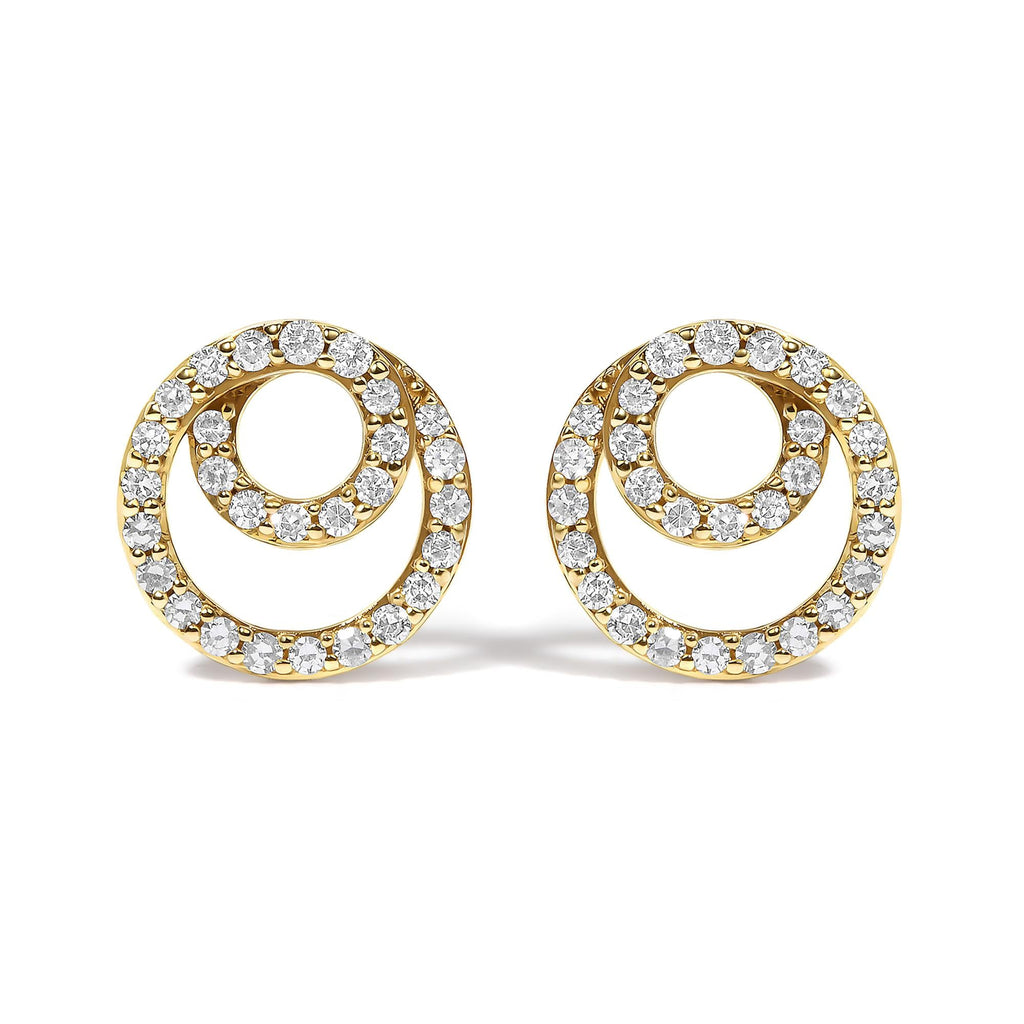 14K Yellow Gold 3/8 Cttw Diamond Double Circle Stud Earrings
