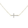 10K Yellow Gold 1/5 Cttw Diamond Sideways Cross Pendant Necklace