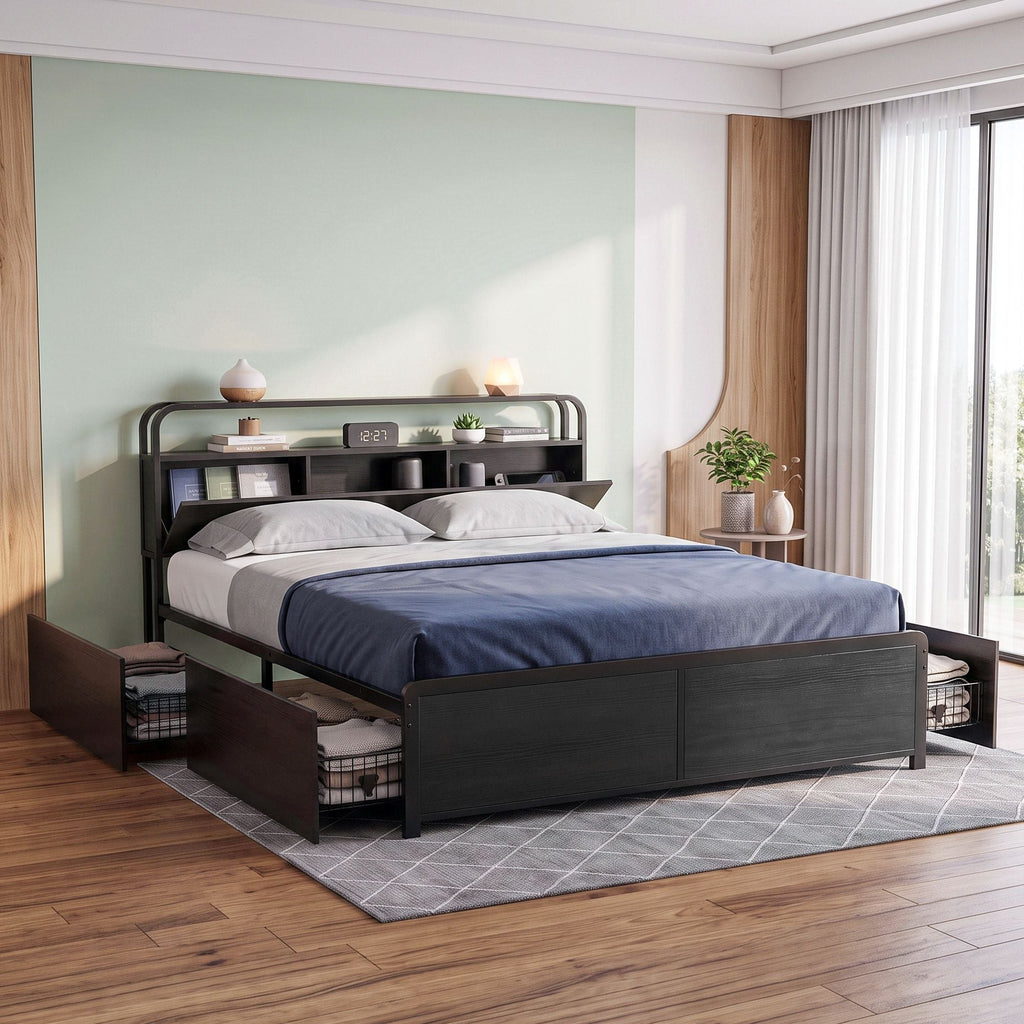 Artiss King Metal Bed Frame 4 Drawers Hidden Storage Headboard HEDY-0
