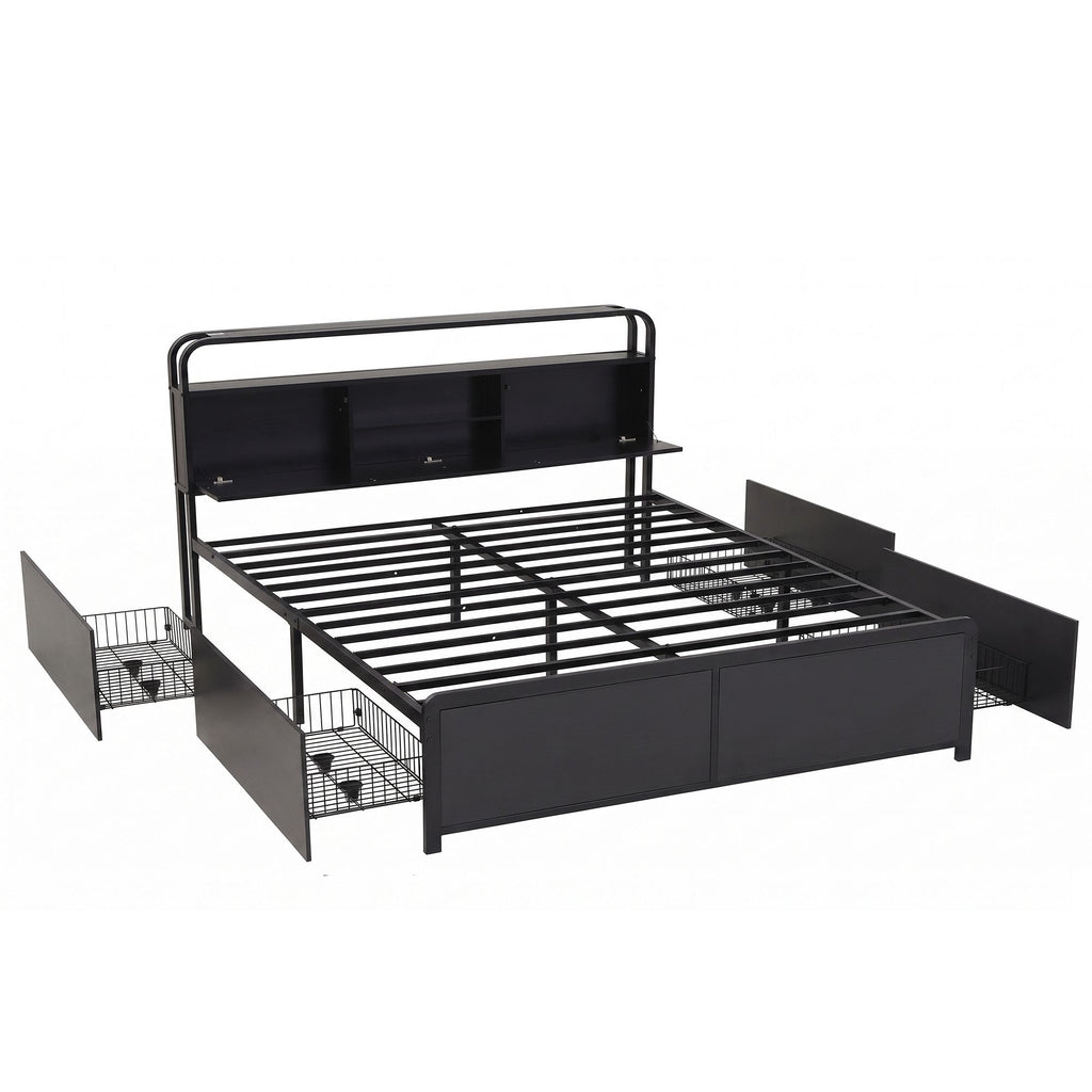 Artiss King Metal Bed Frame 4 Drawers Hidden Storage Headboard HEDY-1