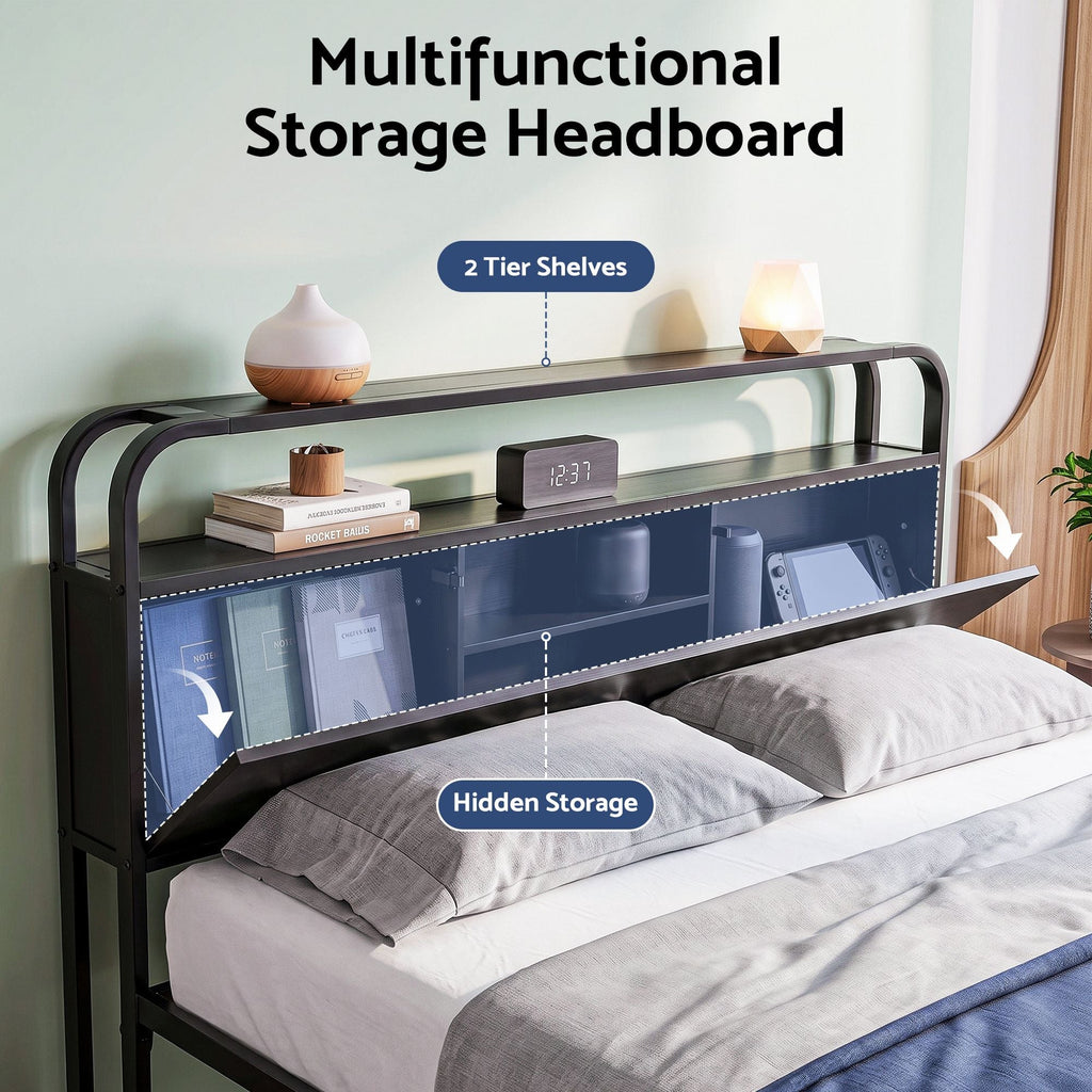 Artiss King Metal Bed Frame 4 Drawers Hidden Storage Headboard HEDY-4