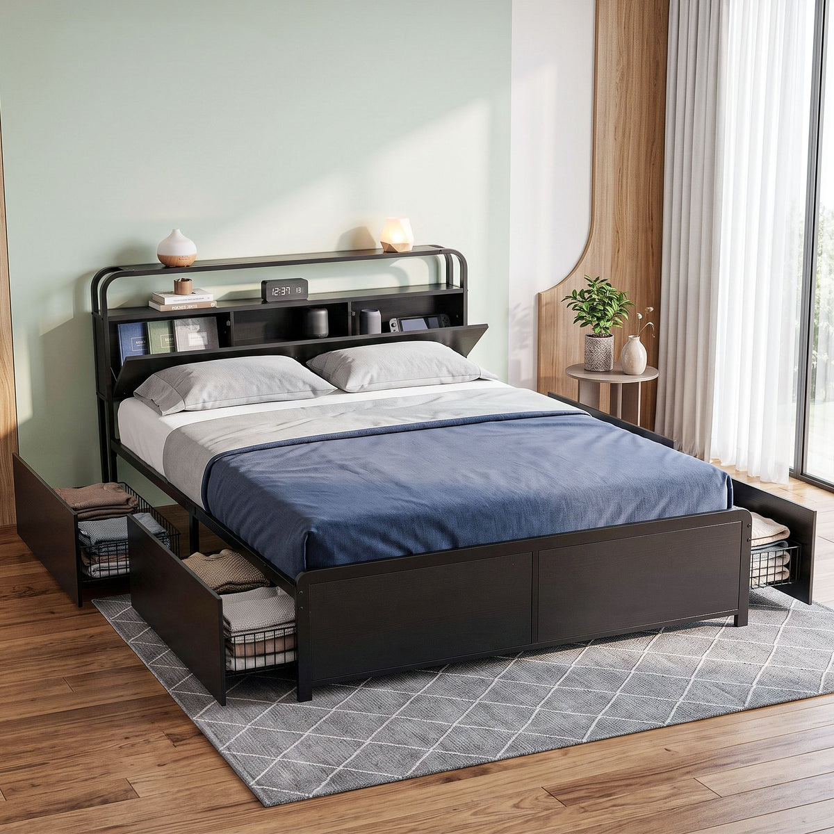 Artiss Queen Metal Bed Frame 4 Drawers Hidden Storage Headboard HEDY-0