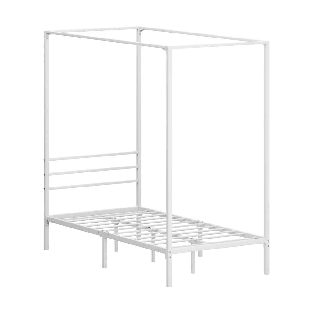 NNEED Metal Canopy Bed Frame Single Size White-0