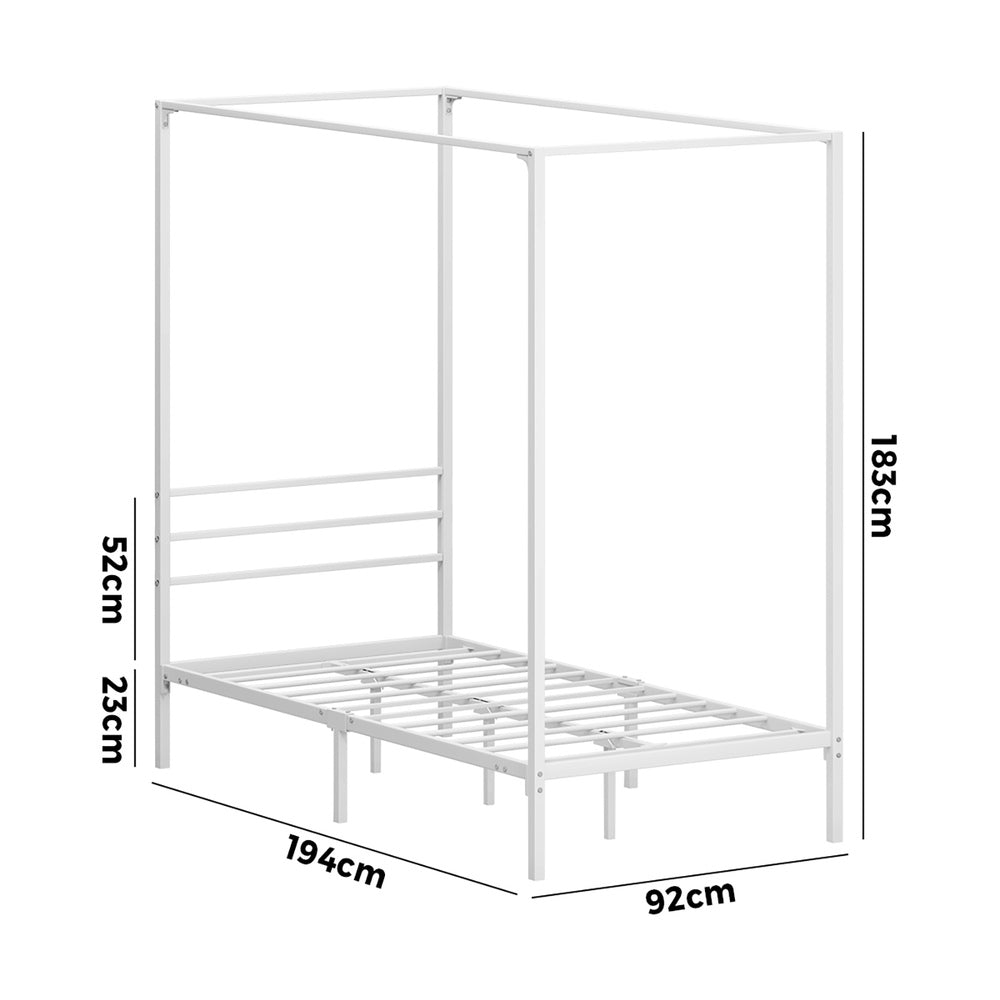 NNEED Metal Canopy Bed Frame Single Size White-1
