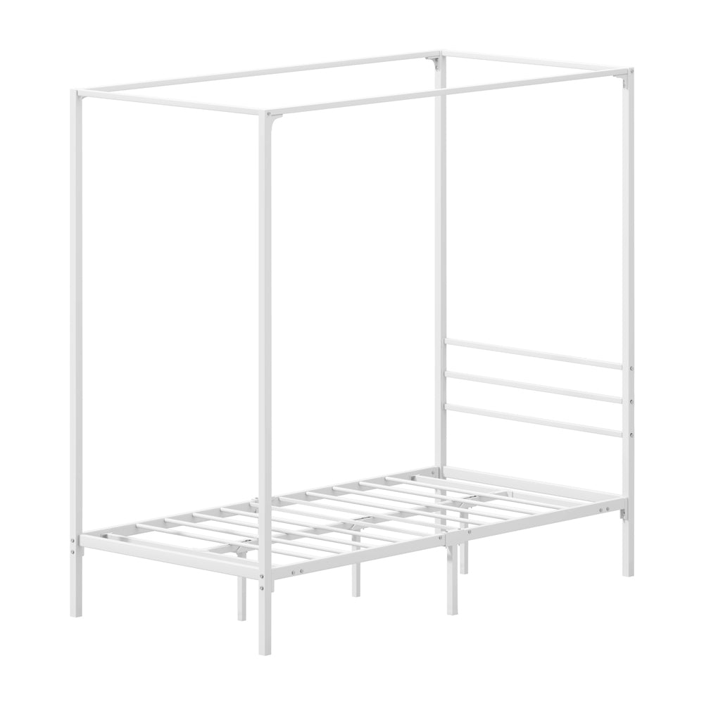 NNEED Metal Canopy Bed Frame Single Size White-3