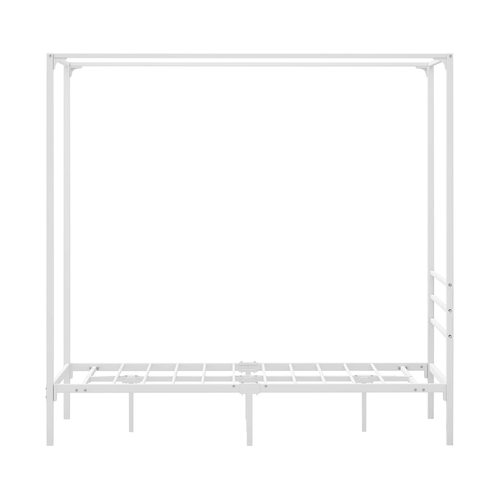 NNEED Metal Canopy Bed Frame Single Size White-4