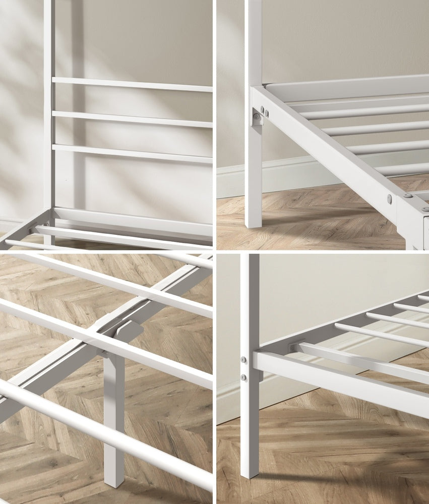 NNEED Metal Canopy Bed Frame Single Size White-2