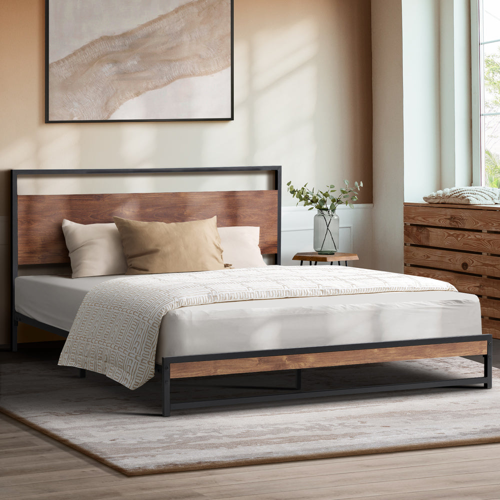 NNEED Metal Bed Frame Queen Size Wooden-3