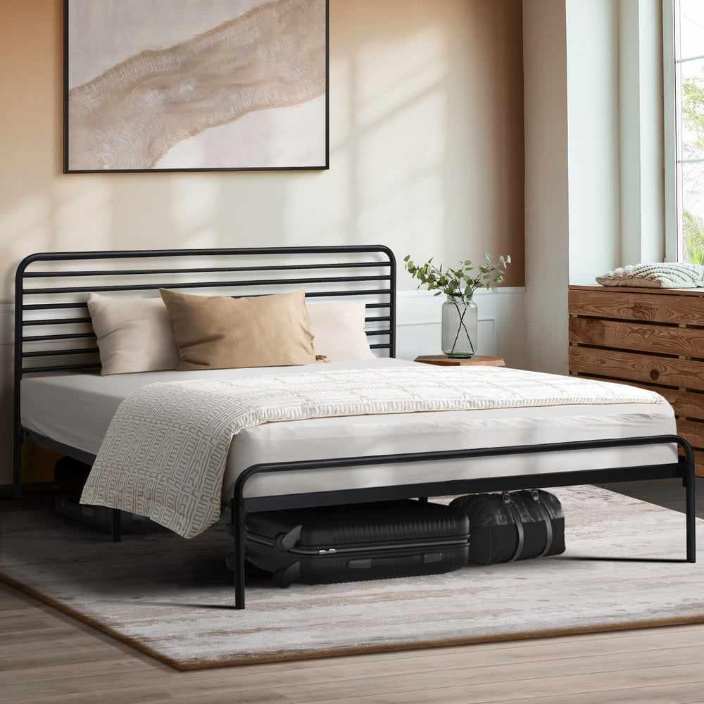 NNEED Queen Metal Bed Frame Railing-style Black-4