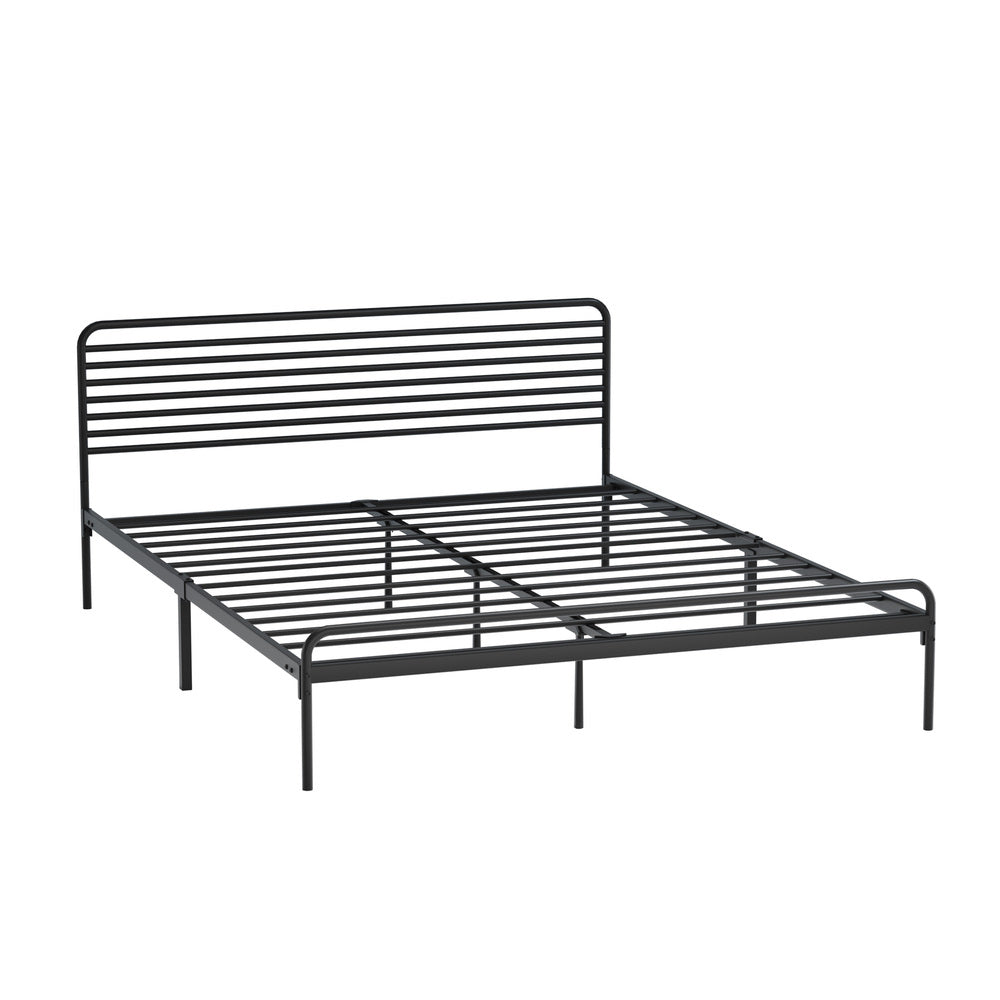 NNEED Queen Metal Bed Frame Railing-style Black-0