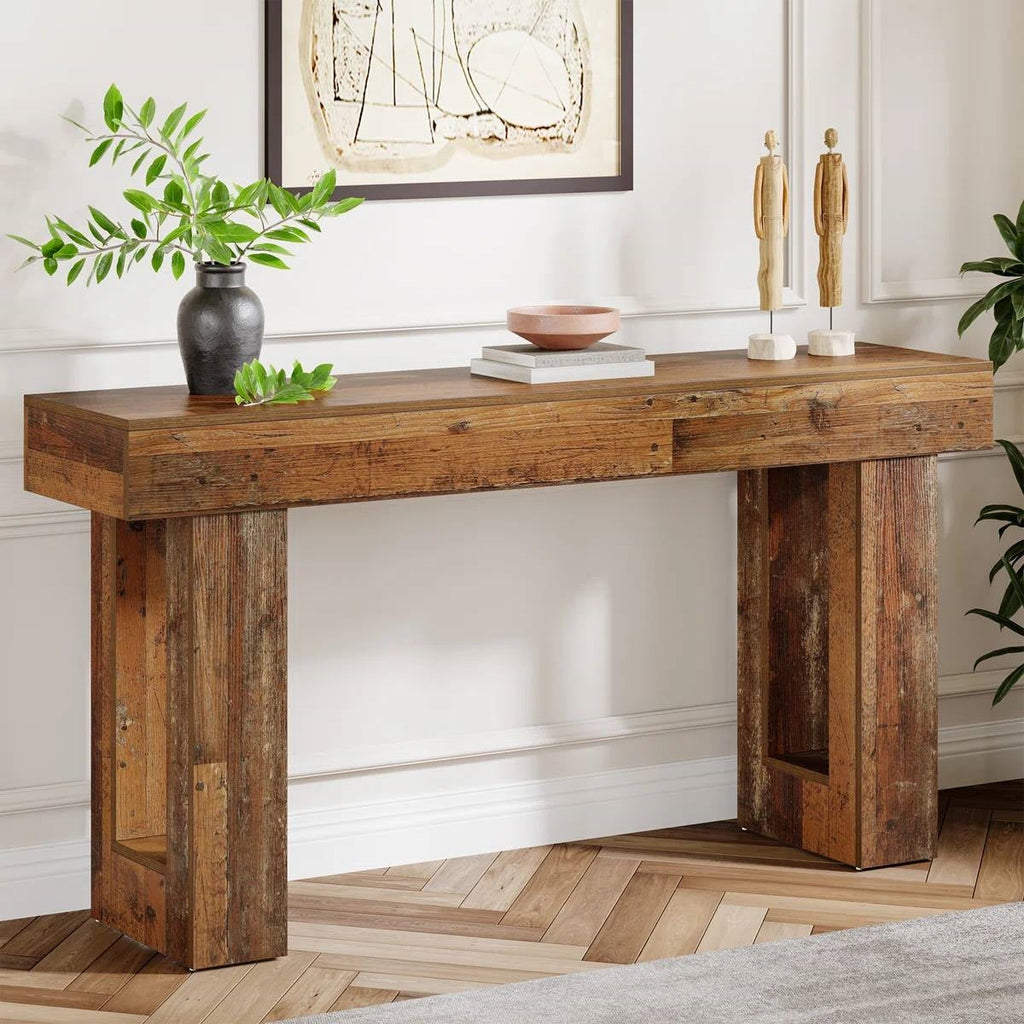 Modern Farmhouse 63-inch Entryway Console Sofa Table in Distressed Wood Finish-1