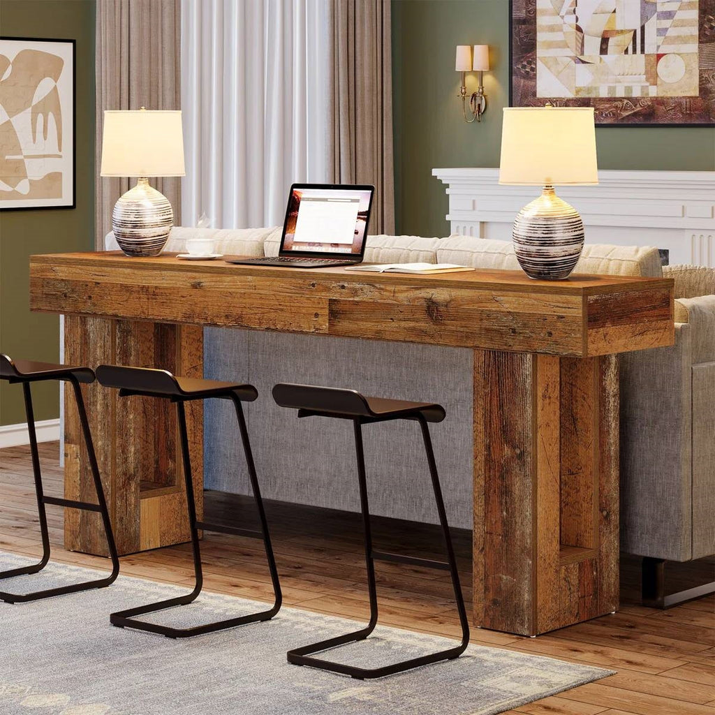 Modern Farmhouse 63-inch Entryway Console Sofa Table in Distressed Wood Finish-3