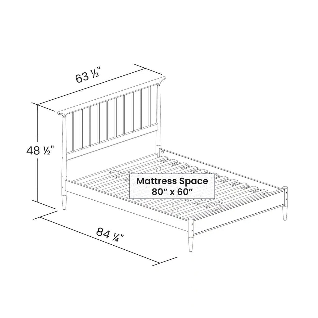 Queen Size Hardwood Mid Century Platform Bed Frame with Headboard in Walnut-4