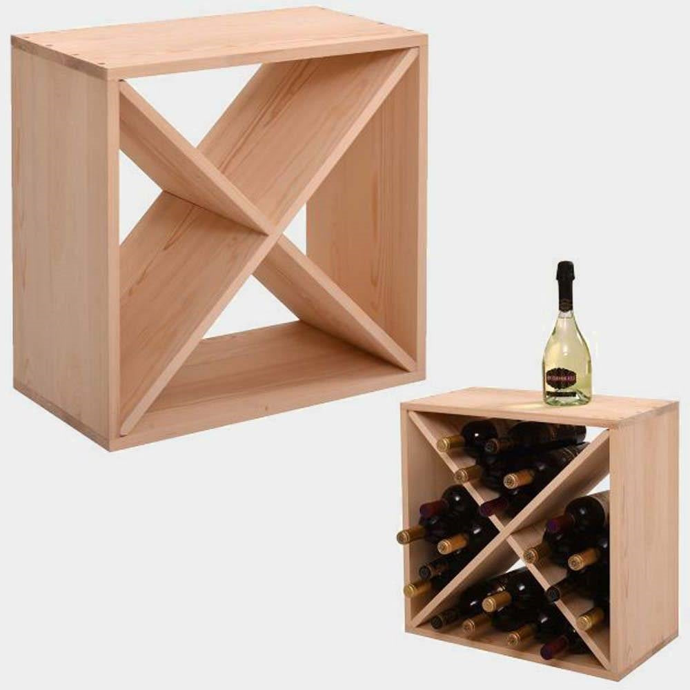24 Bottle Solid Wood Stackable Modular Wine Rack-2