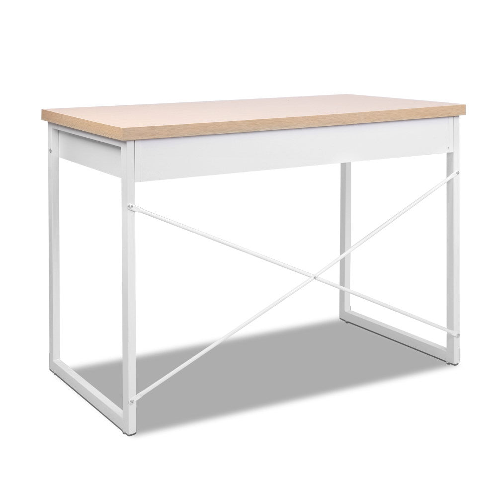 NNEDSZ Metal Desk with Drawer - White with Wooden Top-0