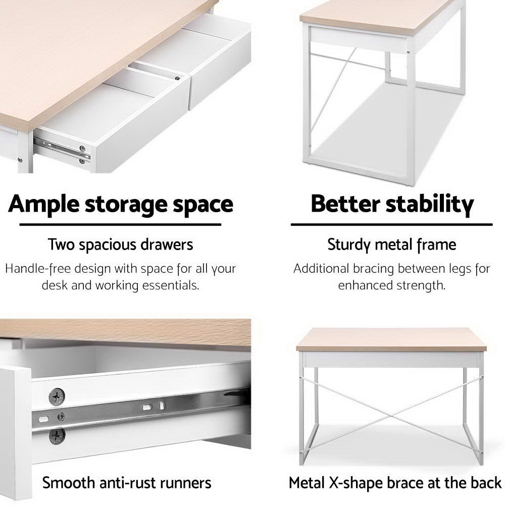 NNEDSZ Metal Desk with Drawer - White with Wooden Top-4
