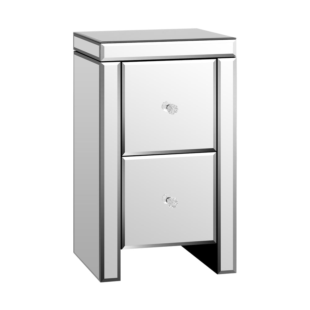 NNEED Bedside Table 2 Drawers Mirrored Nightstand-0