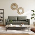 Grey Upholstered Faux Leather Sofa w/ Pillows Solid Hardwood Legs-0