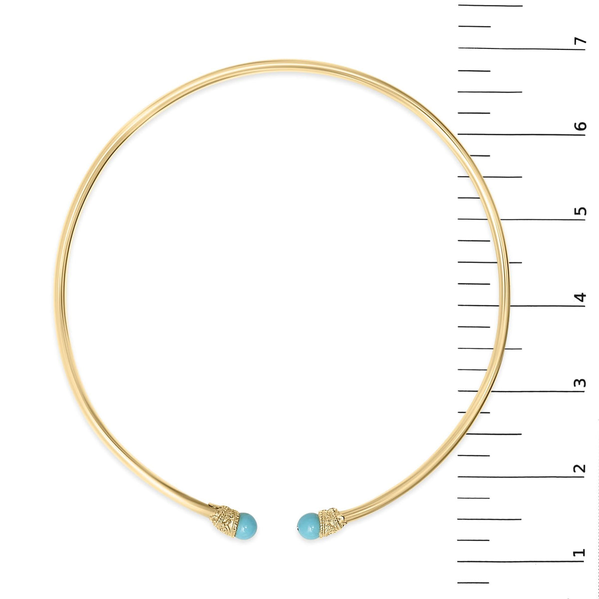 18K Yellow Gold Sculpted Collar Necklace with Turquoise Cabochon Ends