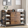 Brown Printer Stand Bookcase Power Station Mobile Office File Cabinet-0
