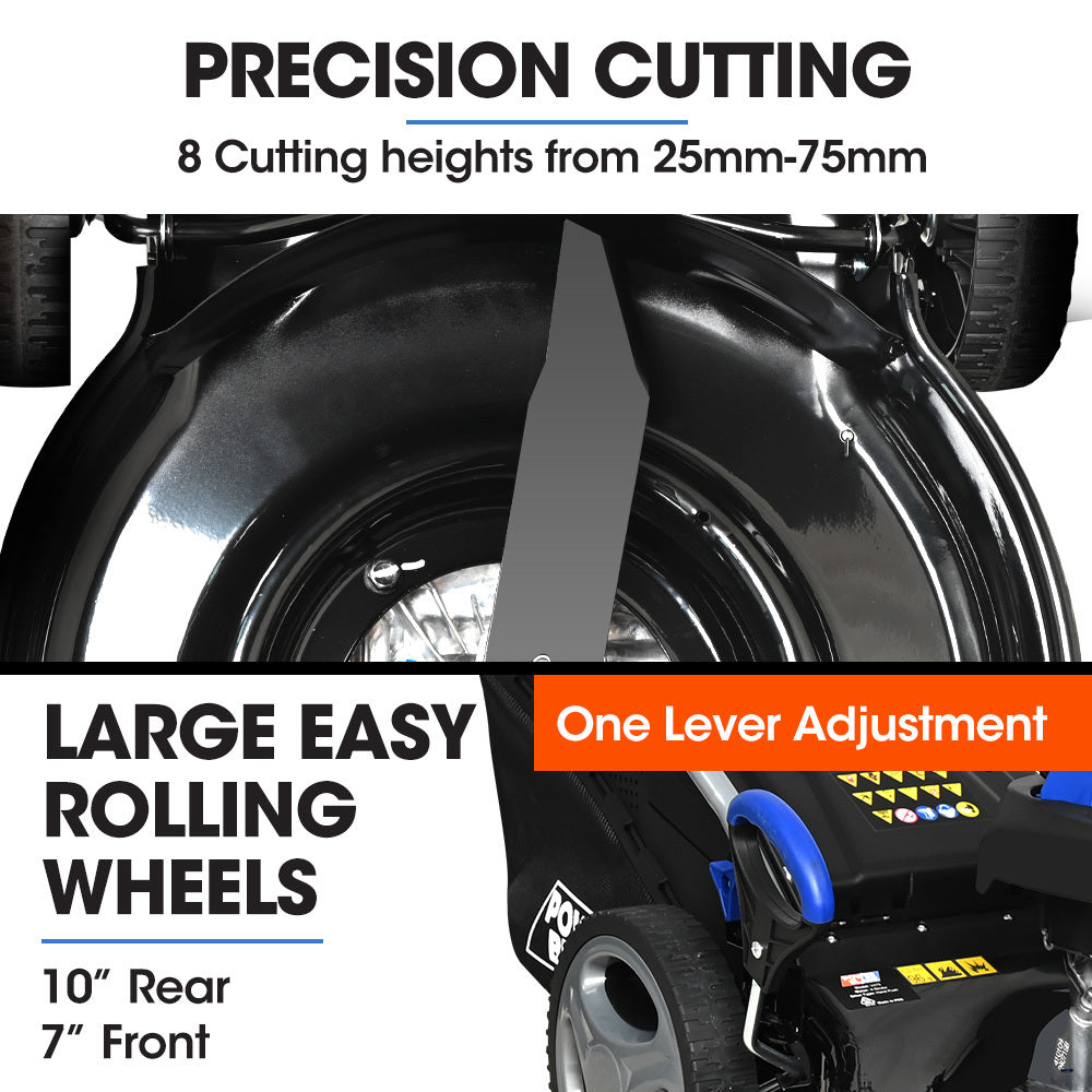 NNEMB 18' 150cc Lawn Mower, 8 Height, Steel Deck, 4-Stroke Petrol Lawnmower - V475-1