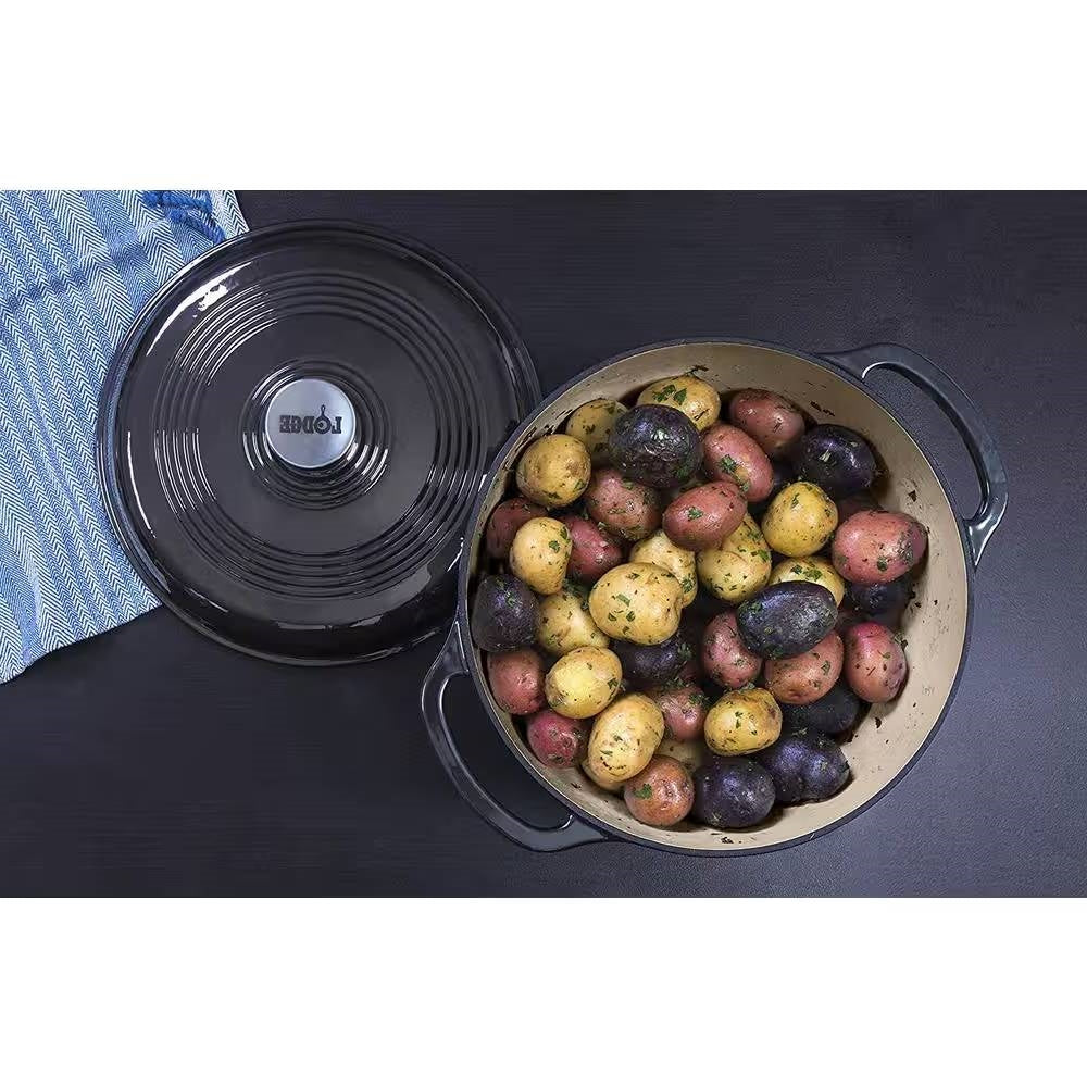 Round 6-Quart Black Enamel Cast Iron Dutch Oven with Lid-4