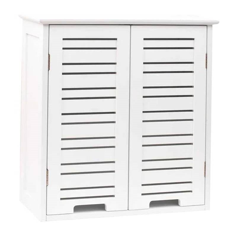 Wall-Mount Bathroom Storage Cabinet with Louver Doors in White Wood Finish-0