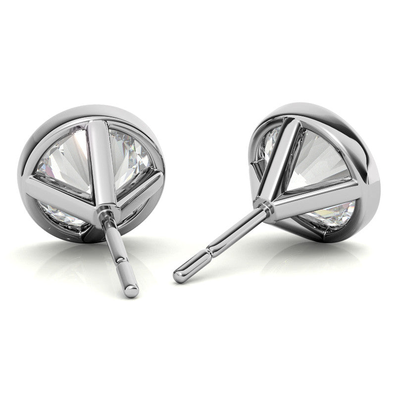 Bezel Round Lab Grown Diamond Stud Earrings in 14K White or Yellow Gold - 2.00 or 3.00 CTW-2