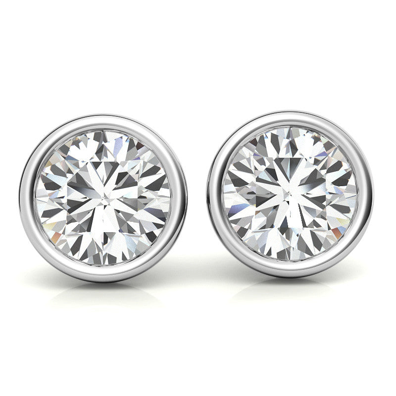 Bezel Round Lab Grown Diamond Stud Earrings in 14K White or Yellow Gold - 2.00 or 3.00 CTW-1