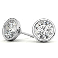 Bezel Round Lab Grown Diamond Stud Earrings in 14K White or Yellow Gold - 2.00 or 3.00 CTW-0