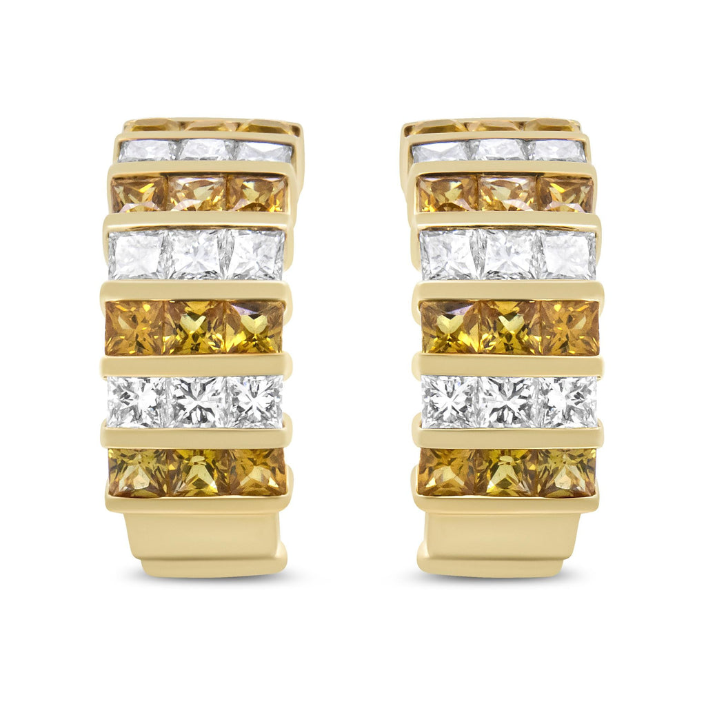 18K Yellow Gold 1 3/4 Cttw Invisible Set Princess Cut Diamond and 2.5mm Yellow Sapphire Huggie Hoop Earrings (F-G Color, VS1-VS2 Clarity)-1