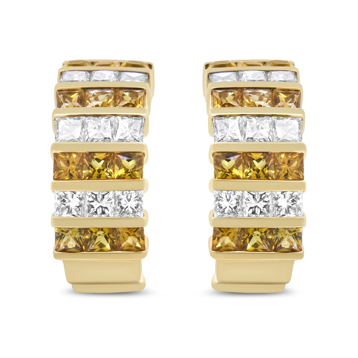 18K Yellow Gold 1 3/4 Cttw Invisible Set Princess Cut Diamond and 2.5mm Yellow Sapphire Huggie Hoop Earrings (F-G Color, VS1-VS2 Clarity)-1