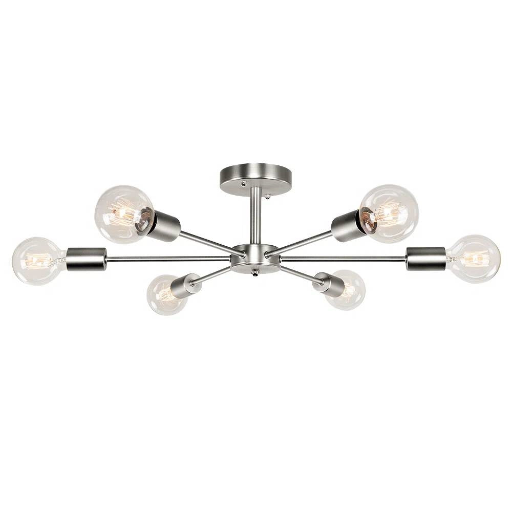 Modern 23-inch 6-Light Semi Flush Mount Sputnik Ceiling Light in Nickel Finish-0