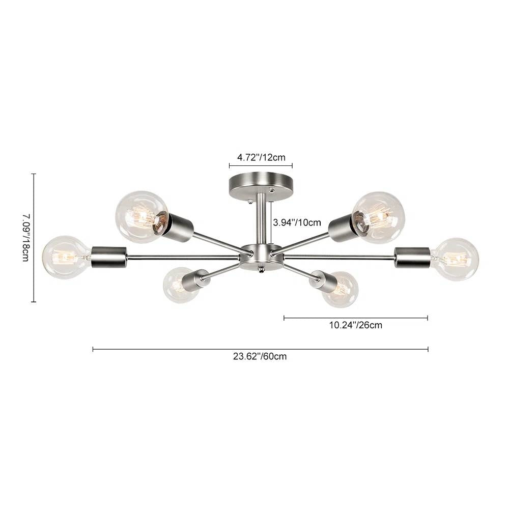 Modern 23-inch 6-Light Semi Flush Mount Sputnik Ceiling Light in Nickel Finish-3