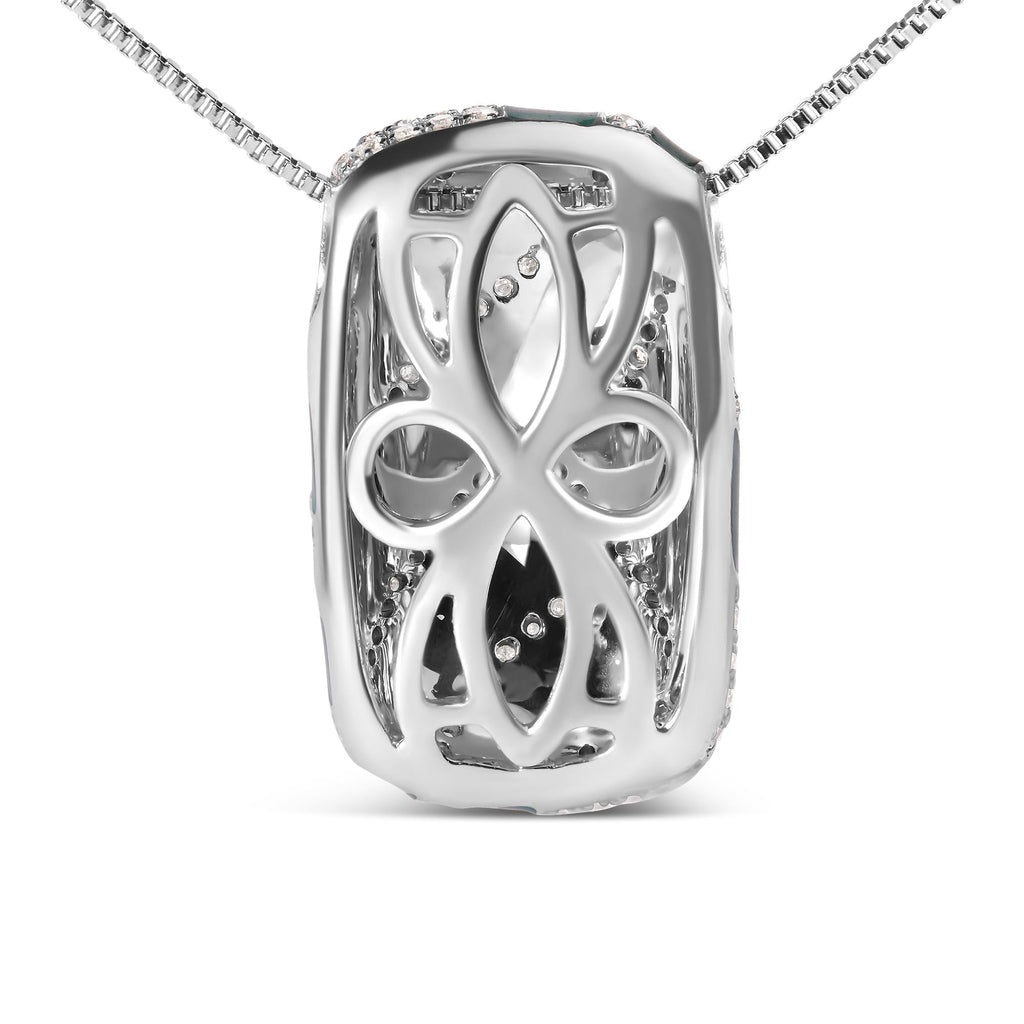 .925 Sterling Silver Turquoise Enamel and 1/2 Cttw Diamond Block 18" Pendant Necklace (F-G Color, VS1-VS2 Clarity)-4