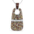 .925 Sterling Silver Brown Enamel 1 Cttw White and Brown Diamonds and  1.5mm Yellow and Orange Sapphire Gemstones Statement 18" Pendant Necklace (Brown and F-G Color, VS1-VS2 Clarity)-0
