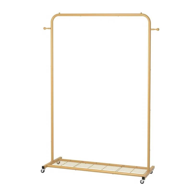 Modern Garment Rack Clothes Hanging Rod with Lockable Wheels in Gold-1