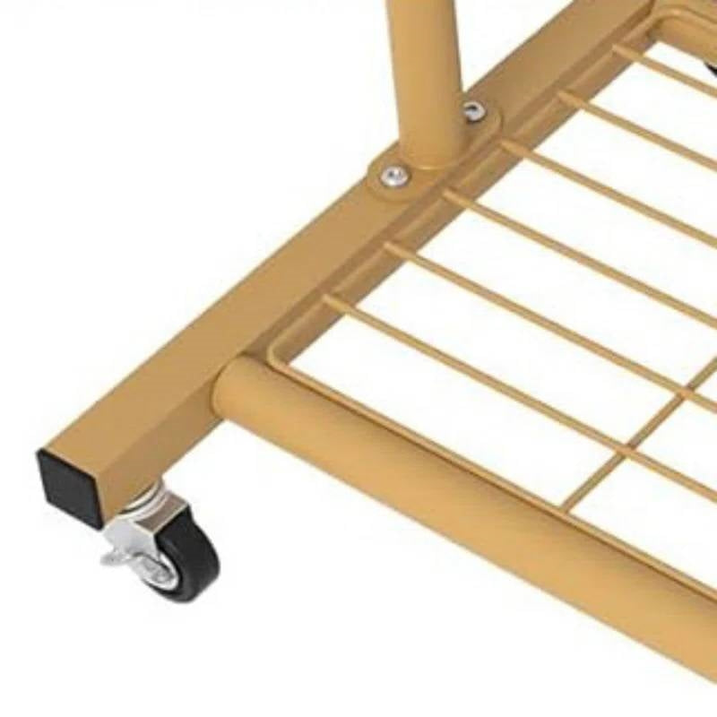 Modern Garment Rack Clothes Hanging Rod with Lockable Wheels in Gold-2