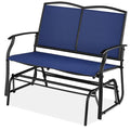 2 Seat Mesh Patio Loveseat Swing Glider Rocker with Armrests in Navy Blue-0