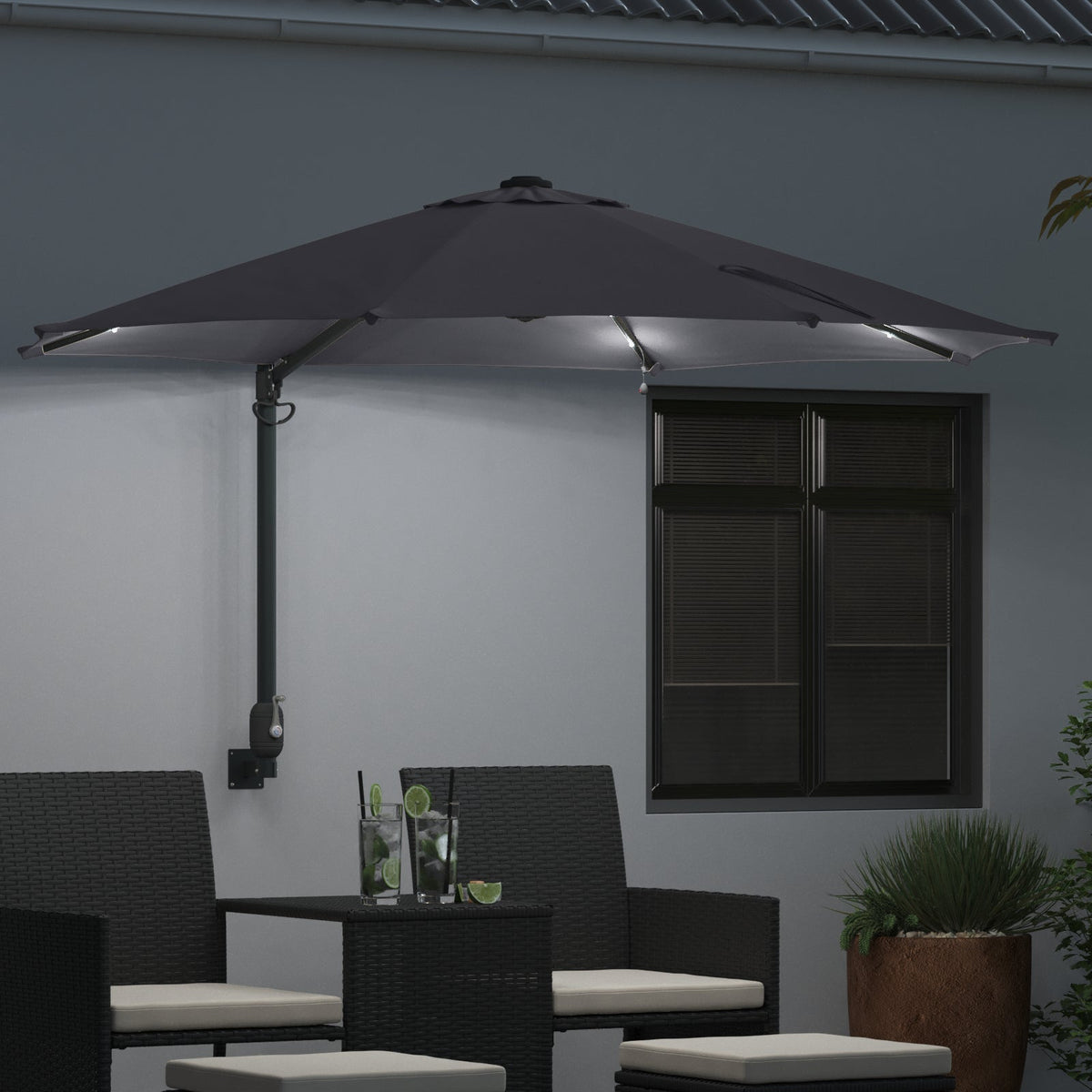 NNEVL Wall-mounted Garden Parasol with LEDs Anthracite 248 cm-2