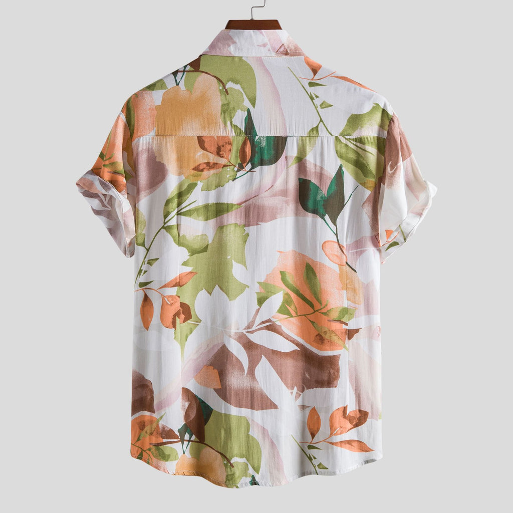 Cross-border Supply Summer Beach Short-sleeved Shirt Men's Printed Hawaiian Shirt Seaside Holiday Travel Loose plus size