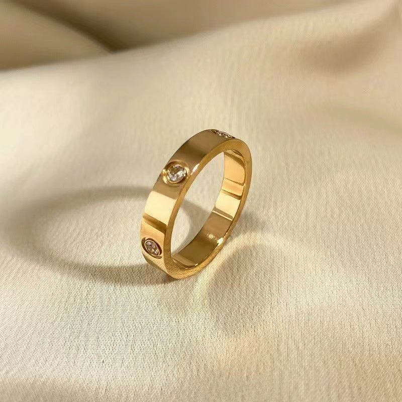Hot Stainless Steel Single and Double Rows Full Diamond Titanium Steel Couple Rings for Women with Small Square Diamonds Personalized Simple Card Plus Titanium Steel Rings