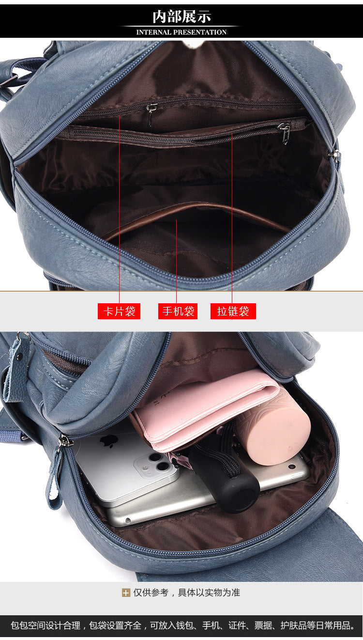 Factory Direct Supply Cross-Border Women's Backpack New Soft Leather Fashion Versatile Backpack Women's Large Capacity Travel Bag