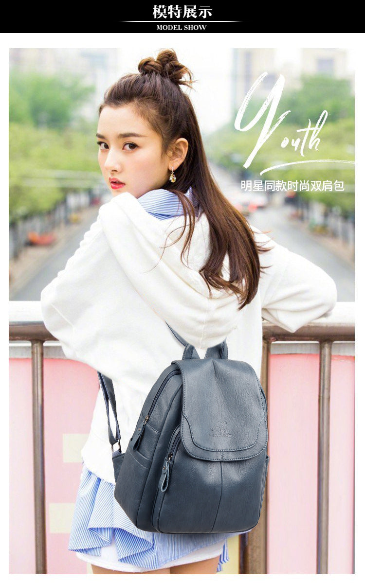 Factory Direct Supply Cross-Border Women's Backpack New Soft Leather Fashion Versatile Backpack Women's Large Capacity Travel Bag