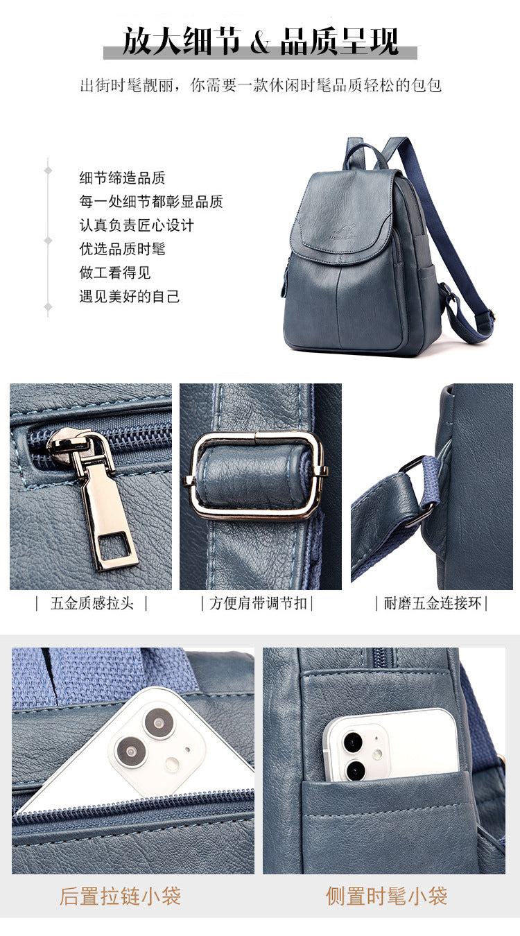 Factory Direct Supply Cross-Border Women's Backpack New Soft Leather Fashion Versatile Backpack Women's Large Capacity Travel Bag